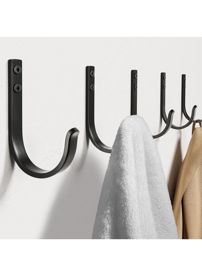 22LB Wall Hooks for Hanging Towel/Coat, Black 5 Pack | Screw in Metal Hanger Wall Mount, for Outdoor, Closet, Door, Bathrooms, for Backpack, Robe - Image 1