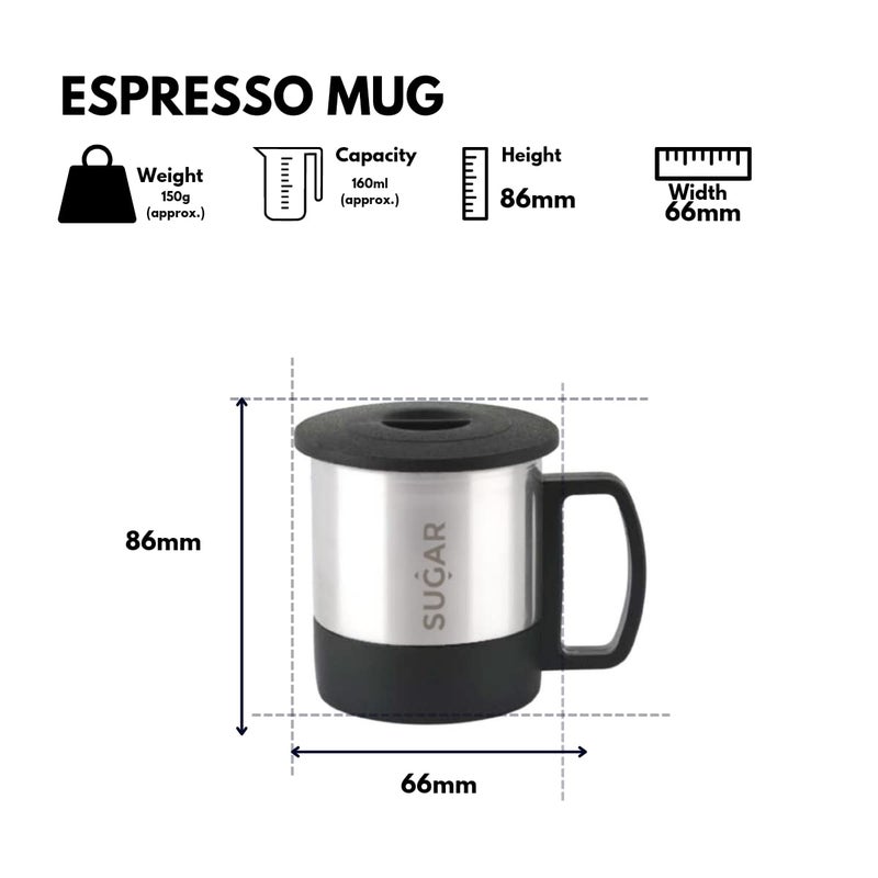 SUGAR Homeware Stainless Steel Double Wall Tea Coffee Cups and Mugs Espresso 180ml Set of 6 Black - Image 2