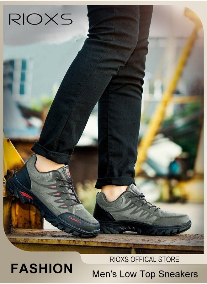RIOXS - Low Top Sneaker For Men, Men's Waterproof Hiking Shoes, Lightweight Anti Slip Trekking Trails Shoe, Breathable Outdoor Ankle Boots, Running Sneakers For Men, Athletic Shoes Running Walking Gym Shoes, Gift For Daddy Grandfather Boyfriend Husband - Image 1