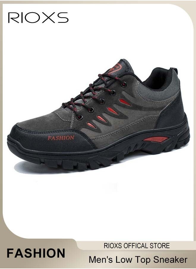 RIOXS - Low Top Sneaker For Men, Men's Waterproof Hiking Shoes, Lightweight Anti Slip Trekking Trails Shoe, Breathable Outdoor Ankle Boots, Running Sneakers For Men, Athletic Shoes Running Walking Gym Shoes, Gift For Daddy Grandfather Boyfriend Husband - Image 1