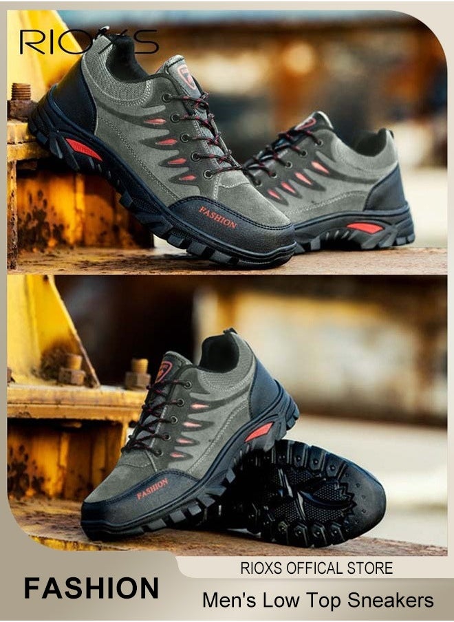 RIOXS - Low Top Sneaker For Men, Men's Waterproof Hiking Shoes, Lightweight Anti Slip Trekking Trails Shoe, Breathable Outdoor Ankle Boots, Running Sneakers For Men, Athletic Shoes Running Walking Gym Shoes, Gift For Daddy Grandfather Boyfriend Husband - Image 1