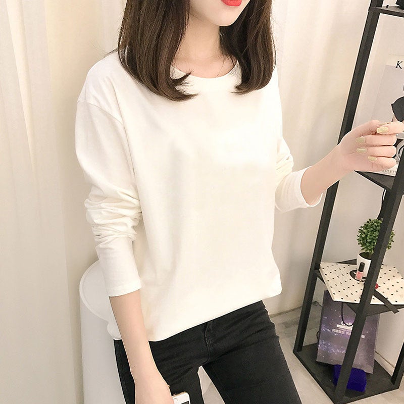 2024 Solid Color Long Sleeve Tee Women 8001# Blue  - Image 4