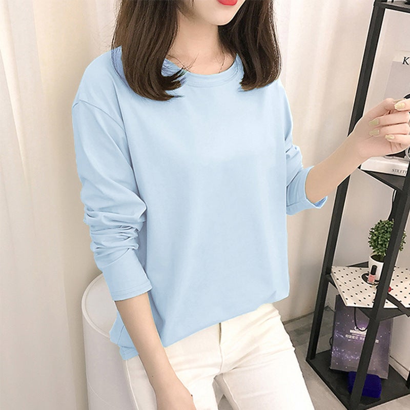 2024 Solid Color Long Sleeve Tee Women 8001# Blue  - Image 5