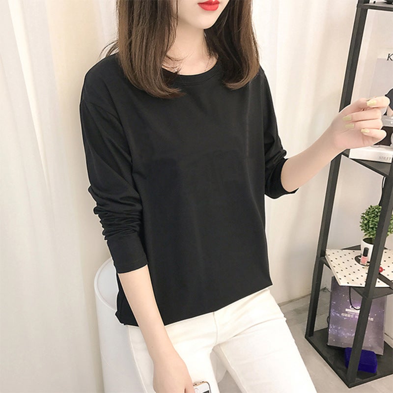 2024 Solid Color Long Sleeve Tee Women 8001# Blue  - Image 3