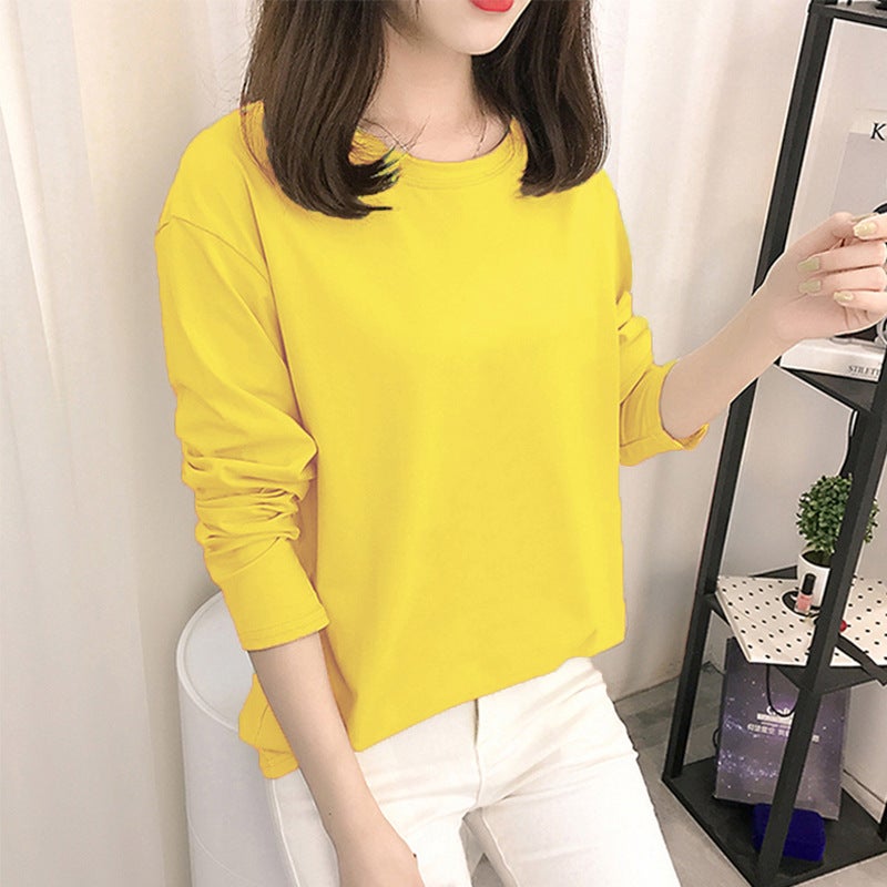 2024 Solid Color Long Sleeve Tee Women 8001# Blue  - Image 2