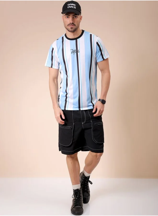 شركة المرآب الهندية Men Slim Fit Striped Round Neck Tshirt