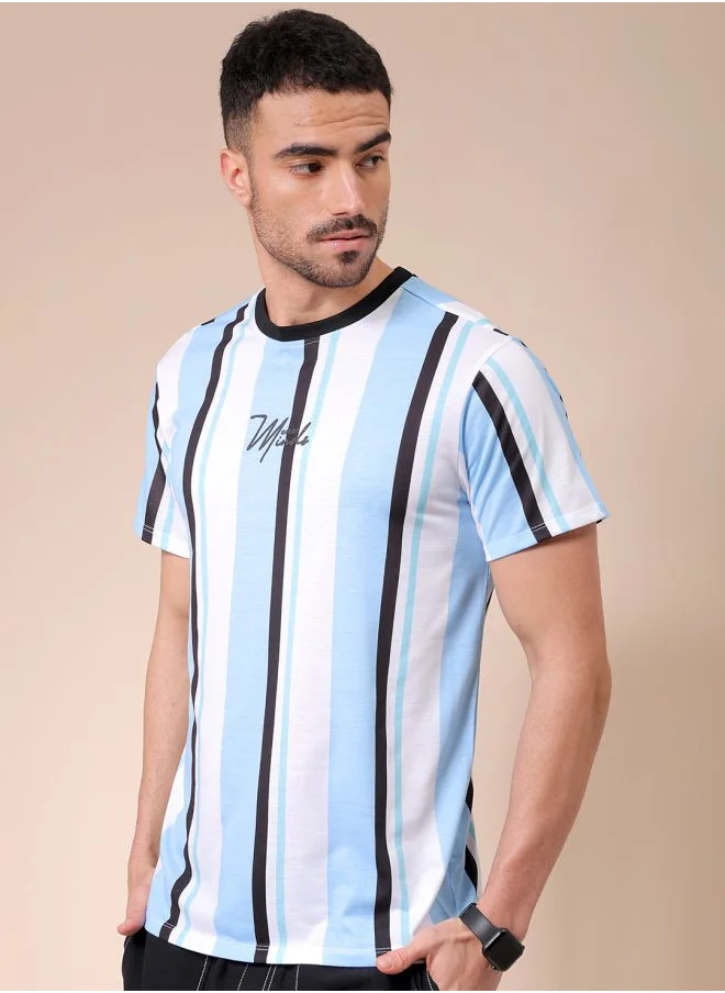 شركة المرآب الهندية Men Slim Fit Striped Round Neck Tshirt