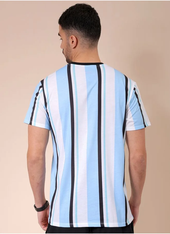 شركة المرآب الهندية Men Slim Fit Striped Round Neck Tshirt