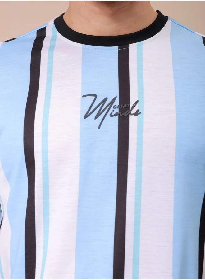 شركة المرآب الهندية Men Slim Fit Striped Round Neck Tshirt