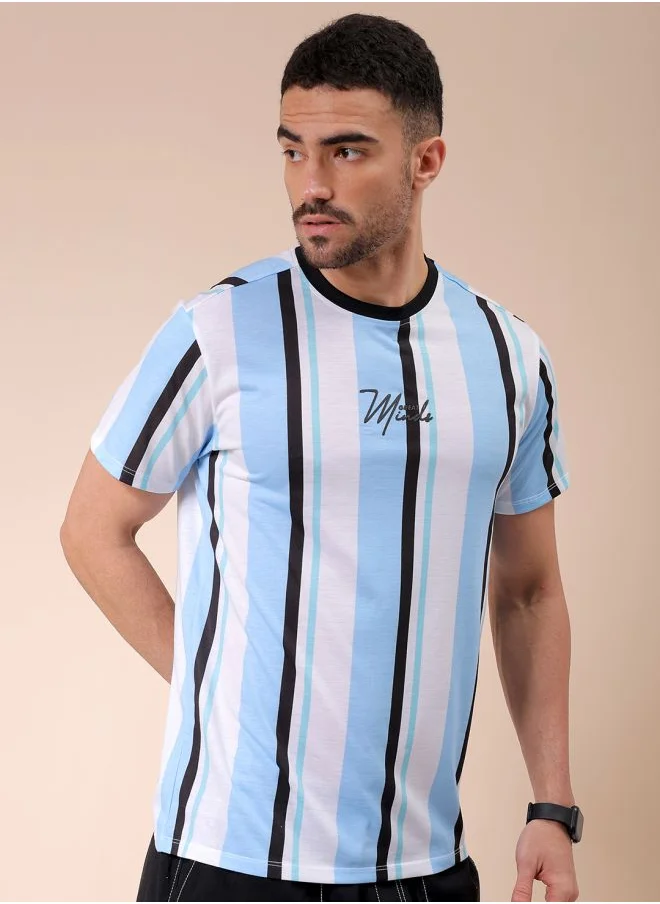 شركة المرآب الهندية Men Slim Fit Striped Round Neck Tshirt