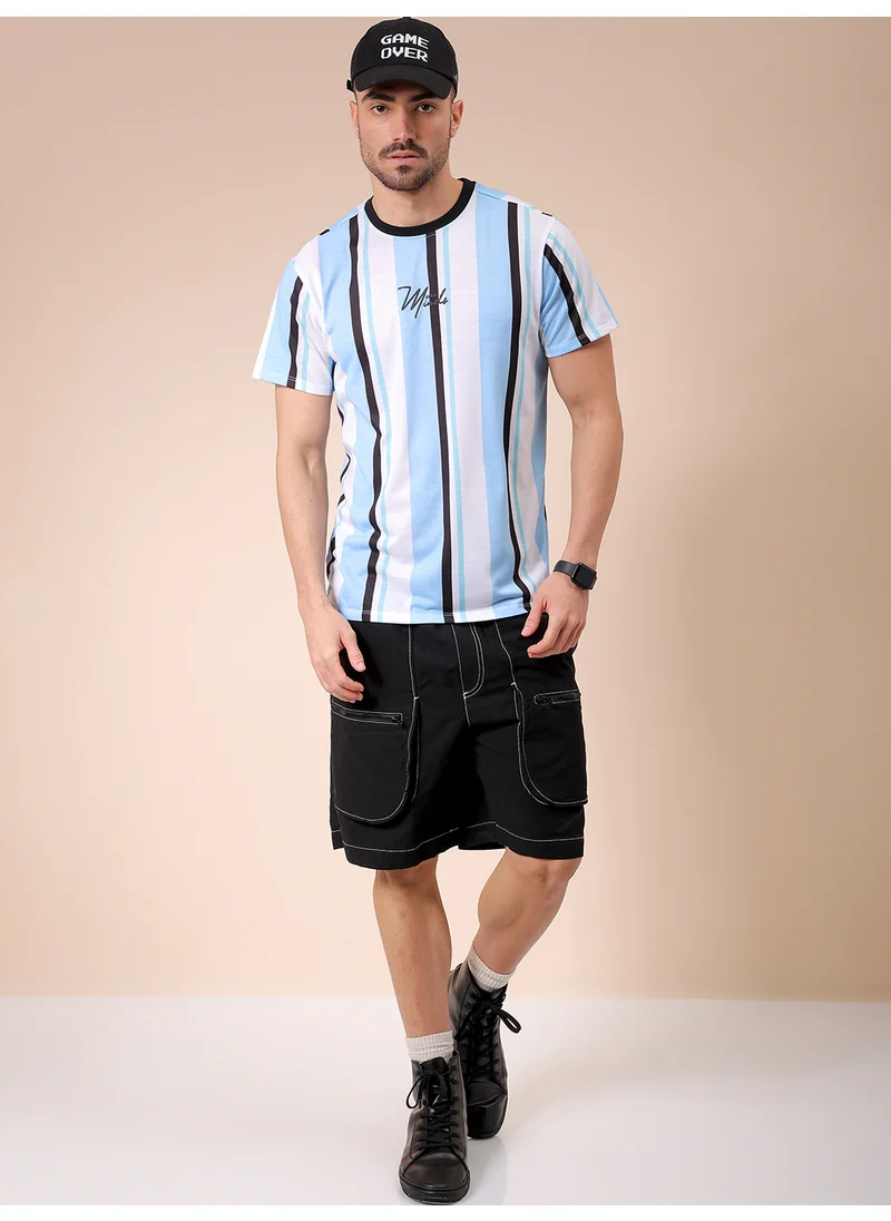 شركة المرآب الهندية Men Slim Fit Striped Round Neck Tshirt