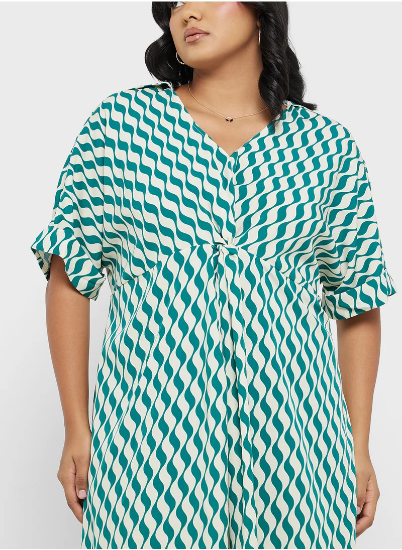 Ginger Plus Geometric Print Collared Midi Dress
