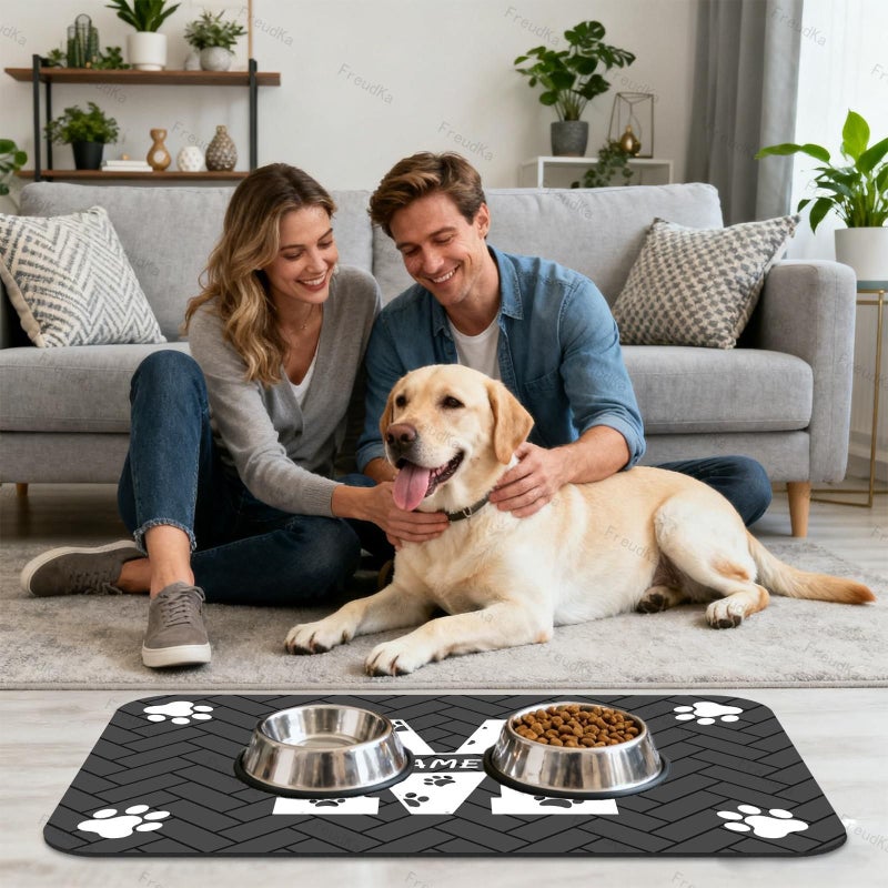 Purple 40cm X 60cm Personalized Pet Feeding Mat With Cat Dog Names Bone And Paw Print Design Quick Drying Absorbent Non Slip For Pet Bowls Indoor Use - Image 1