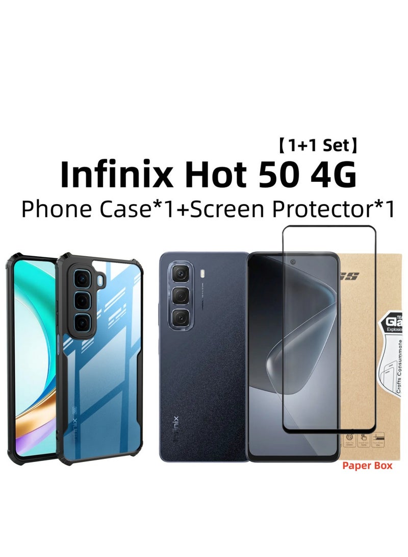 [1+1 مجموعات] غلاف هاتف Infinix Hot 50 4G وواقي شاشة مع وظيفة مضادة للسقوط، فيلم مقسى - Image 1