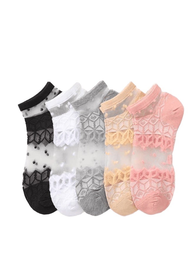SMARTEDGE Women's Short Socks, Chiffon Polka Dot Pattern, Summer Ankle Socks, Very Stylish, Set of 6 Pairs in Assorted Colors. Modern Design"