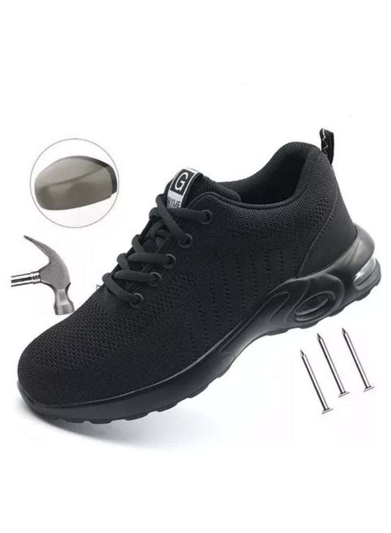 أحذية أمان للرجال، أحذية سلامة رياضية سوداء بوسادة هوائية مع مقدمة فولاذية، أحذية عمل صناعية مقاومة للصدمات مع توسيد مريح (المقاس الأوروبي 41 / 260 مم) - Image 1