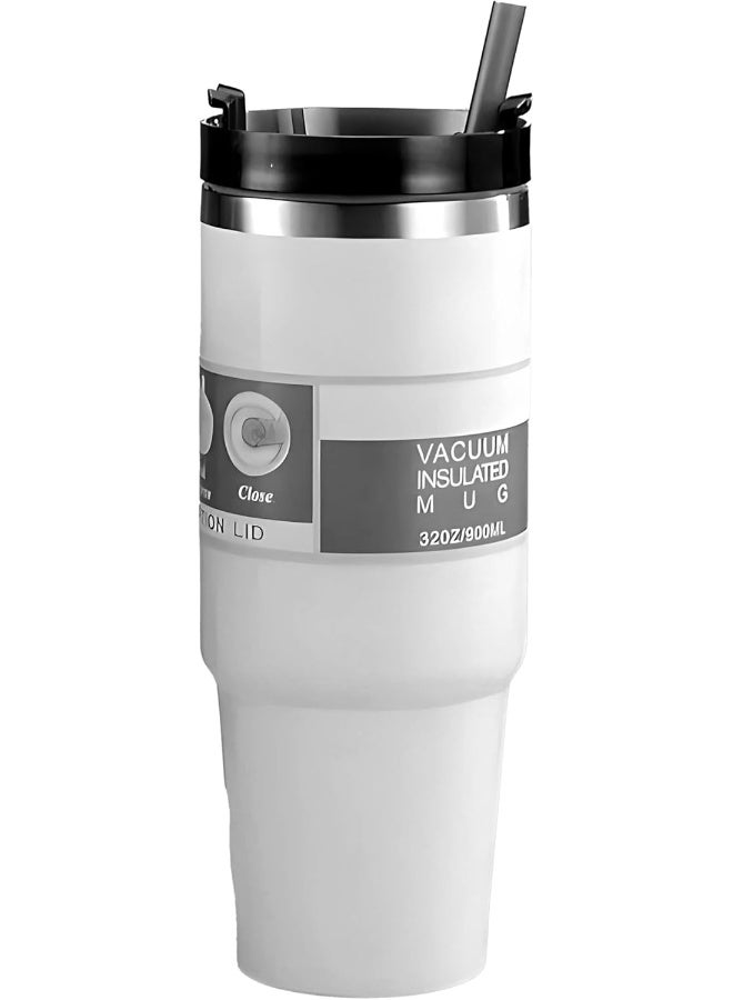 BS زجاجة B&S المعزولة بالفراغ | غطاء ثلاثي الوظائف مانع للتسرب | زجاجة تمبلر خالية من BPA | زجاجة معزولة من الفولاذ المقاوم للصدأ 304 | زجاجة مياه ساخنة وباردة لمدة 12 ساعة | زجاجة فراغ 900 مل (أبيض) - Image 1