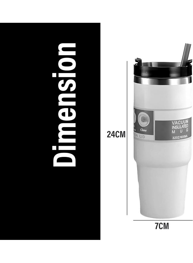 BS زجاجة B&S المعزولة بالفراغ | غطاء ثلاثي الوظائف مانع للتسرب | زجاجة تمبلر خالية من BPA | زجاجة معزولة من الفولاذ المقاوم للصدأ 304 | زجاجة مياه ساخنة وباردة لمدة 12 ساعة | زجاجة فراغ 900 مل (أبيض) - Image 4
