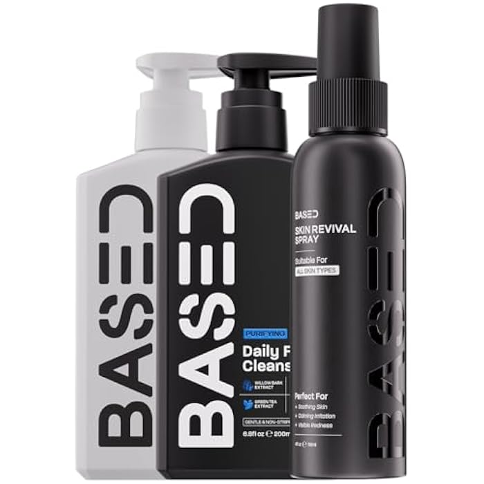 Based Bodyworks BASED Skincare Trio - Daily Facial Cleanser, Moisturizer & Skin Revival Spray - Complete Men's Skincare System - Hypochlorous Acid, Bamboo Charcoal & Ceramides - All Skin Types - Image 1