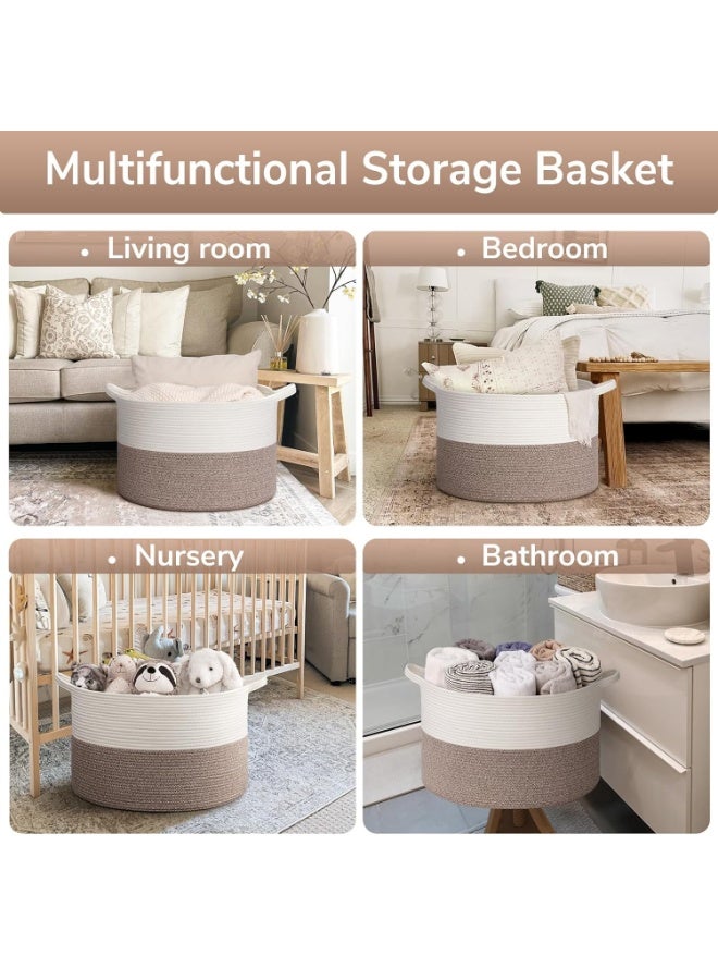 Arabest Large Storage Blanket Basket with Carrying Handle, Toy Storage Basket, Woven Nursery Cotton Rope Baskets for Storage, Living Room, Toy, Bedding, Clothes Organizing - Image 2