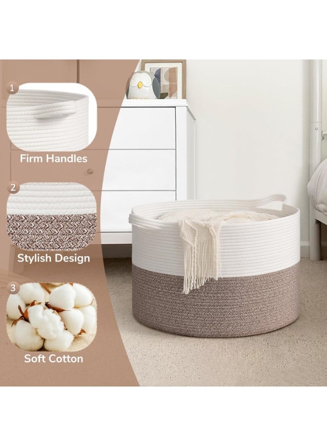 Arabest Large Storage Blanket Basket with Carrying Handle, Toy Storage Basket, Woven Nursery Cotton Rope Baskets for Storage, Living Room, Toy, Bedding, Clothes Organizing - Image 4