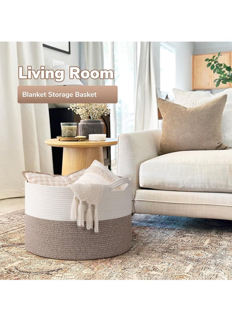 Arabest Large Storage Blanket Basket with Carrying Handle, Toy Storage Basket, Woven Nursery Cotton Rope Baskets for Storage, Living Room, Toy, Bedding, Clothes Organizing - Image 3