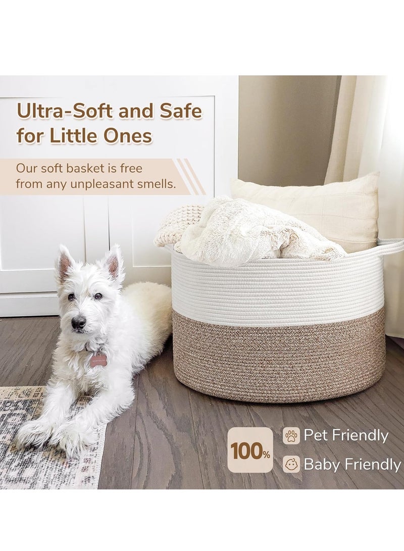 Arabest Large Storage Blanket Basket with Carrying Handle, Toy Storage Basket, Woven Nursery Cotton Rope Baskets for Storage, Living Room, Toy, Bedding, Clothes Organizing - Image 5