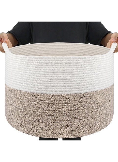Large Storage Blanket Basket with Carrying Handle, Toy Storage Basket, Woven Nursery Cotton Rope Baskets for Storage, Living Room, Toy, Bedding, Clothes Organizing