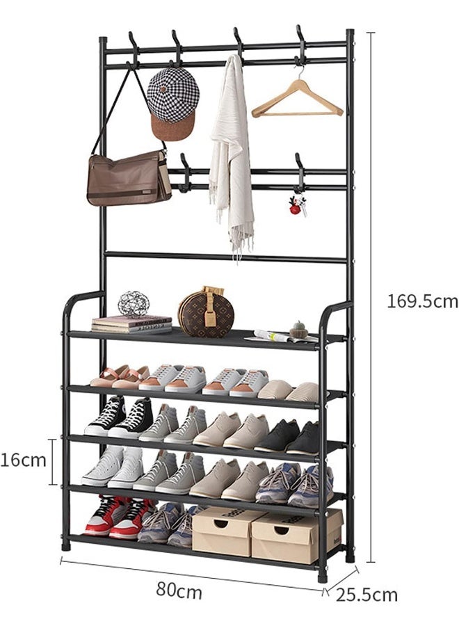 U-HOOME Entryway Coat Rack, U-HOOME 3-in-1 Hall Tree Shoe Bench with Coat Hat Umbrella Rack, Storage Shelves with 8 Hooks, Multifunctional Hallway Organizer (Black) - Image 2