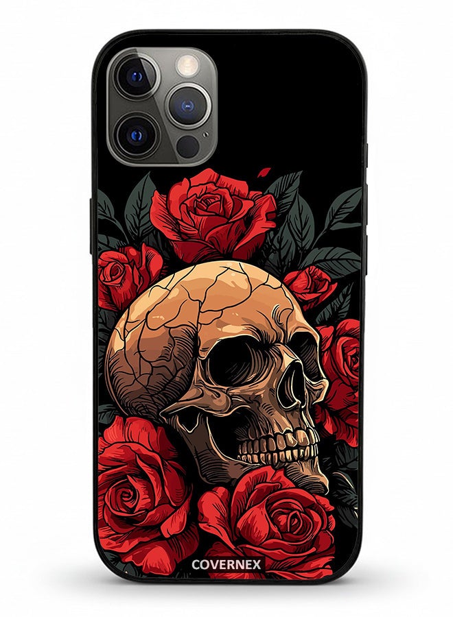 Covernex Apple iPhone 12 Pro Protective Case Cover Printed Featuring Gothic with Roses Illustration - Image 2