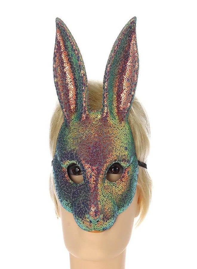 Hosfairy 1Pcs Hallween Animal Rabbit Mask Rabbit Ears Mask Sequin Rabbit Mask for Halloween Easter Costume Party Cosplay Props - Image 1