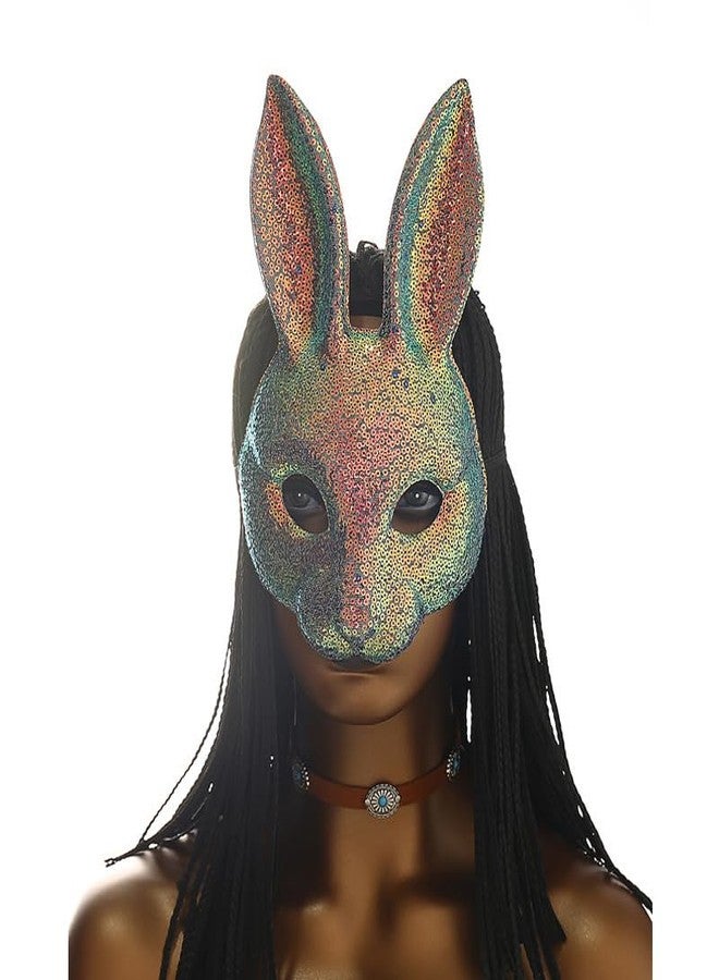 Hosfairy 1Pcs Hallween Animal Rabbit Mask Rabbit Ears Mask Sequin Rabbit Mask for Halloween Easter Costume Party Cosplay Props - Image 4