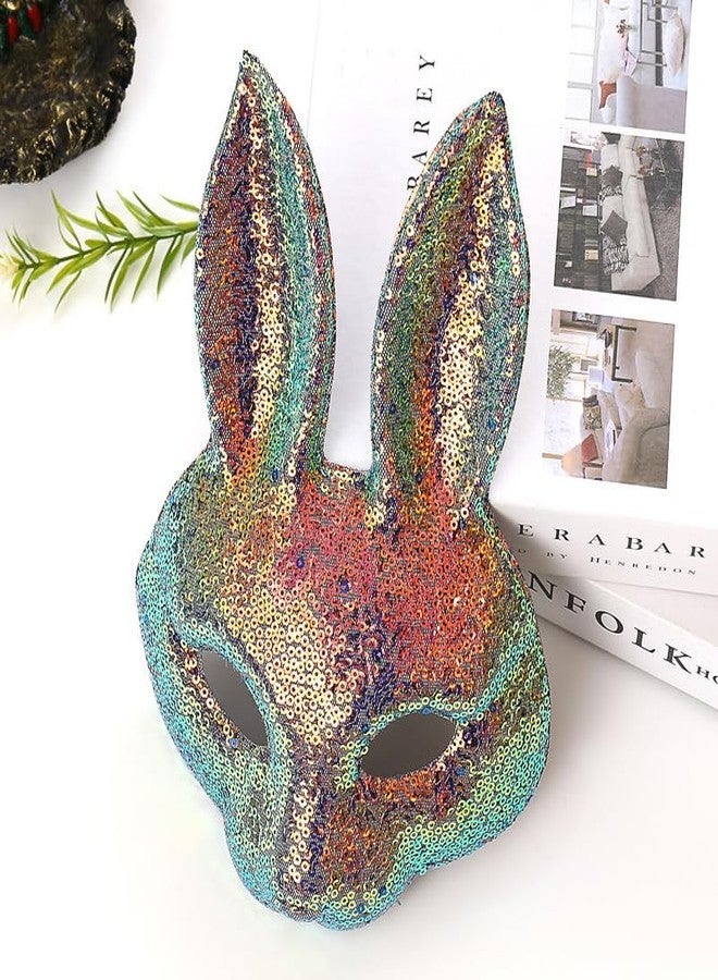 Hosfairy 1Pcs Hallween Animal Rabbit Mask Rabbit Ears Mask Sequin Rabbit Mask for Halloween Easter Costume Party Cosplay Props - Image 3