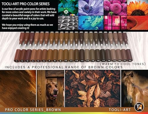 TOOLI-ART Acrylic Paint Pens 22 Brown Tones Assorted Pro Color Series Markers Set 0.7mm Extra Fine Tip for Rock Painting, Glass, Mugs, Wood, Metal, Canvas, Projects, Non Toxic, Waterbased, Quick Drying - Image 4