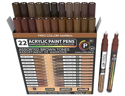 TOOLI-ART Acrylic Paint Pens 22 Brown Tones Assorted Pro Color Series Markers Set 0.7mm Extra Fine Tip for Rock Painting, Glass, Mugs, Wood, Metal, Canvas, Projects, Non Toxic, Waterbased, Quick Drying - Image 1