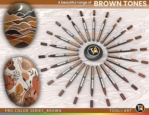 TOOLI-ART Acrylic Paint Pens 22 Brown Tones Assorted Pro Color Series Markers Set 0.7mm Extra Fine Tip for Rock Painting, Glass, Mugs, Wood, Metal, Canvas, Projects, Non Toxic, Waterbased, Quick Drying - Image 3