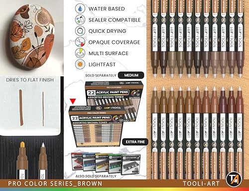 TOOLI-ART Acrylic Paint Pens 22 Brown Tones Assorted Pro Color Series Markers Set 0.7mm Extra Fine Tip for Rock Painting, Glass, Mugs, Wood, Metal, Canvas, Projects, Non Toxic, Waterbased, Quick Drying - Image 5