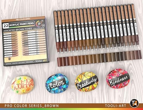 TOOLI-ART Acrylic Paint Pens 22 Brown Tones Assorted Pro Color Series Markers Set 0.7mm Extra Fine Tip for Rock Painting, Glass, Mugs, Wood, Metal, Canvas, Projects, Non Toxic, Waterbased, Quick Drying - Image 2