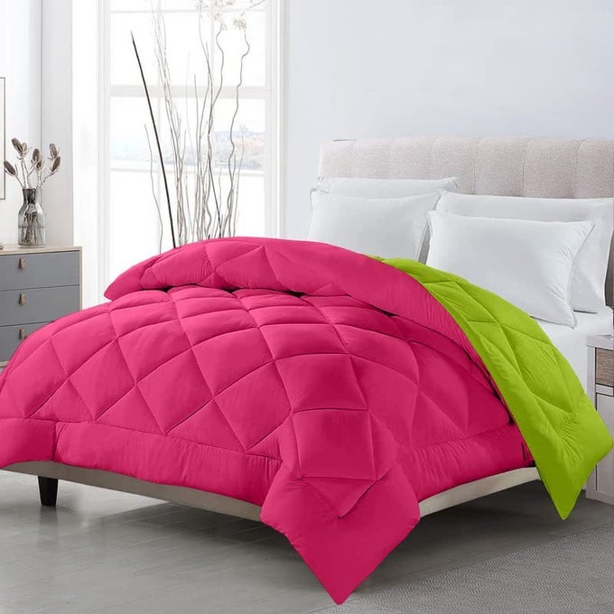 TUNDWALS MICROFIBER REVERSIBLE SOLID EXTRA COMFORT SOFT COMFORTERBLANKET DOUBLE BED 200 GSM PINK P GREEN 1 PIECE