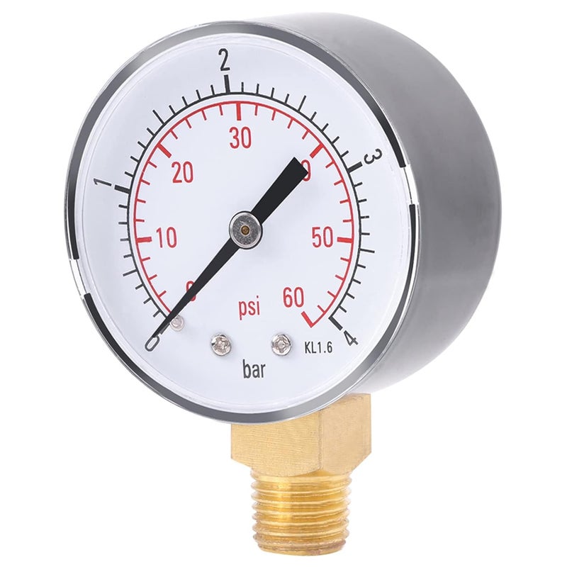 LiebeWH Pressure Gauge Water Meter 0-60psi/0-4bar, Dial Instrument with Double Scale, Portable Mini Size for Air, Water, Oil with Brass Connection, Pressure Tester Manometer - Image 1