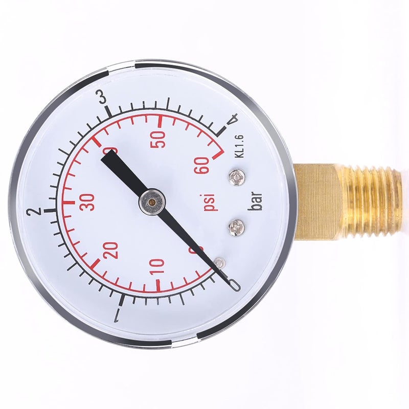 LiebeWH Pressure Gauge Water Meter 0-60psi/0-4bar, Dial Instrument with Double Scale, Portable Mini Size for Air, Water, Oil with Brass Connection, Pressure Tester Manometer - Image 3