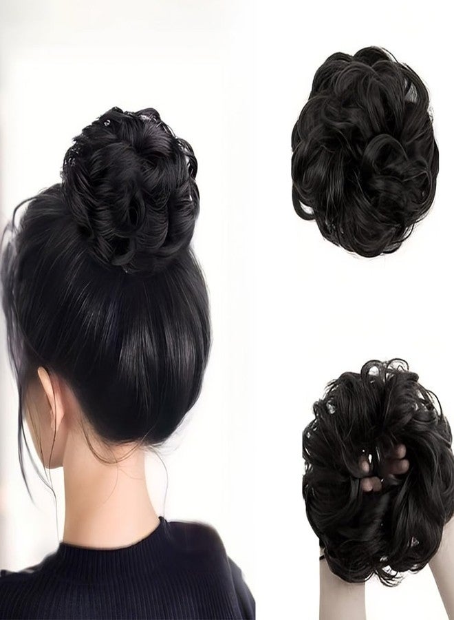 بلوشيا وصلة شعر على شكل كعكة من BLUSHIA مع شريط مطاطي مرن، مصنوعة من شعر صناعي، لون أسود - Image 2