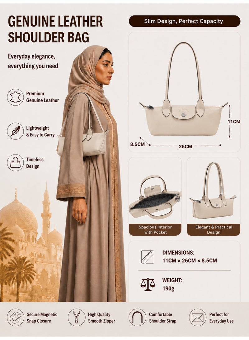 حقيبة كتف ميني باغيت للنساء من الجلد الصناعي بلون أبيض كريمي باهت، تصميم نحيف ومطول - Image 1