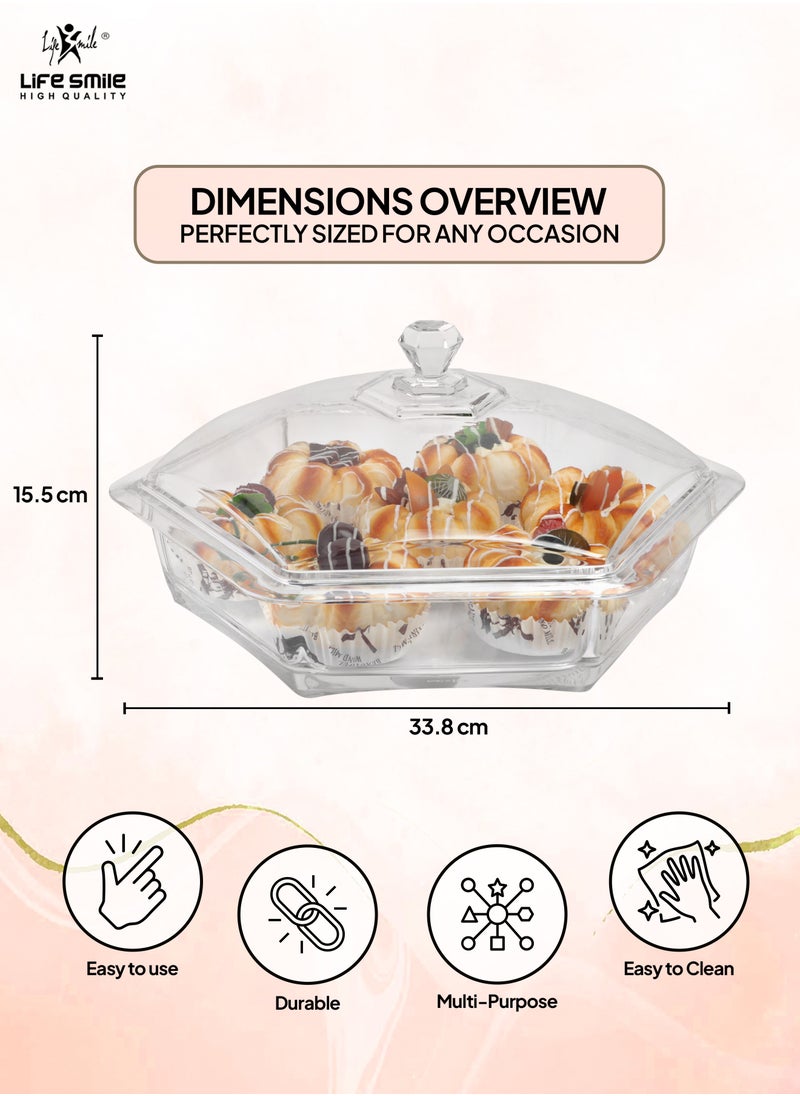 Life Smile LIFE SMILE Serving Platter - Nuts Plate with Cover - Break Resistant Acrylic Spill Proof Decorative Candy Platter For Appetizer, Nuts, Candy, Sweets, Cookies  - Image 2