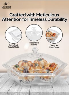 Life Smile LIFE SMILE Serving Platter - Nuts Plate with Cover - Break Resistant Acrylic Spill Proof Decorative Candy Platter For Appetizer, Nuts, Candy, Sweets, Cookies  - Image 3