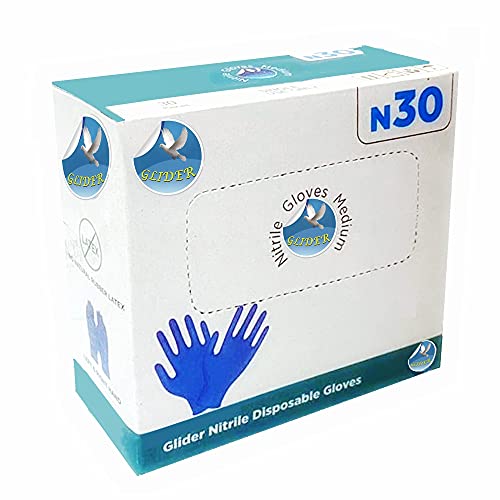 GLIDER Disposable Nitrile Gloves, 30 Count - Powder Free, Rubber Latex Free, Medical Exam Grade, Non Sterile, Ambidextrous - Soft with Textured Tips - Cool Blue - Image 1