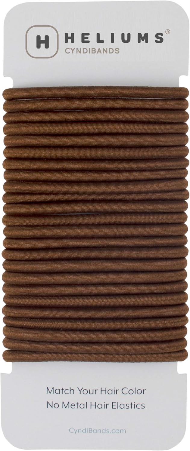 Cyndibands Hair Bands Brown Brunette 4mm x 45cm Elastic Hair Bobbles NonSnag Fabric Hair Ties Match Your Hair Color Ponytail Holders 24Pack