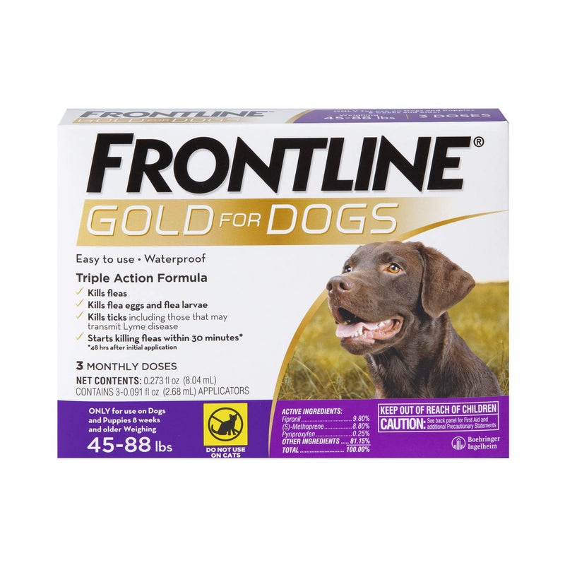 FRONTLINE Gold Flea & Tick Treatment for Large Dogs Up to 45 to 88 lbs., Pack of 3 - Image 1