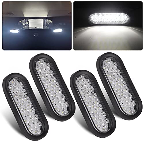 Konrali 4Pcs 6“ Oval White LED Trailer Tail Lights 24 LED, 6 Oval Led Trailer Backup Reverse Lights Tail Fog Running Lights w/Grommets and 3 Wire Prong Pigtails Waterproof - Image 1