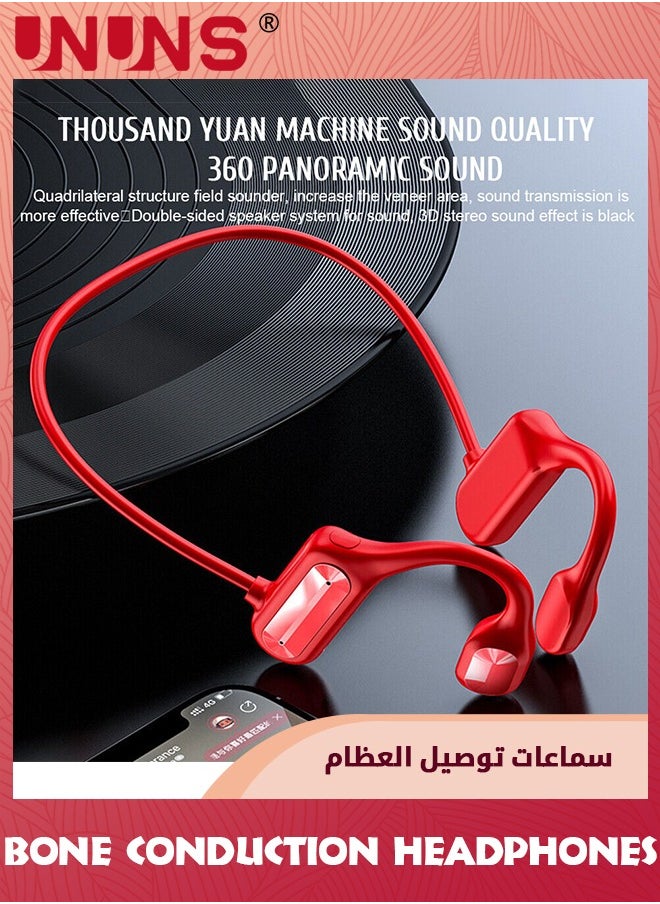UNUNS Bone Conduction Headphones,Wireless Open-Ear Bluetooth 5.2 Bone Conduction Sports Headphones,Waterproof Wireless Headsets For Sports Running Walking,Lightweight Open Earburs Headsets,Red  - Image 3
